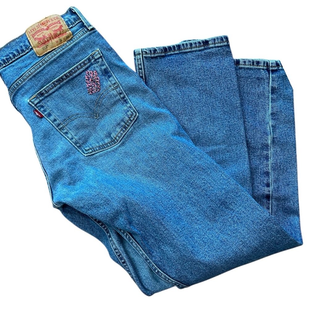 Levis 513 Jeans Slim Fit Distressed reworked embroidered 31x30 Blue Jeans Denim